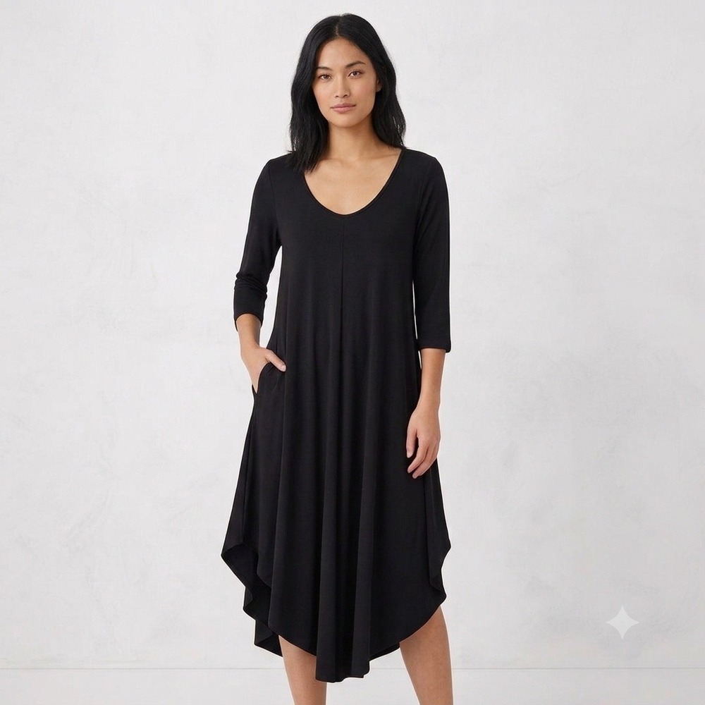 Sun Kim Jumpsuit Womens XS Black Jersey Asymmetric Lagenlook Wide Leg SK356 USA